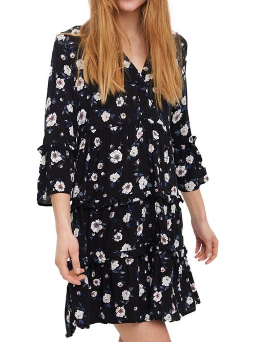 Robe de Mulher Vero Moda Easy Preta com Padrão Floral - Kiabi