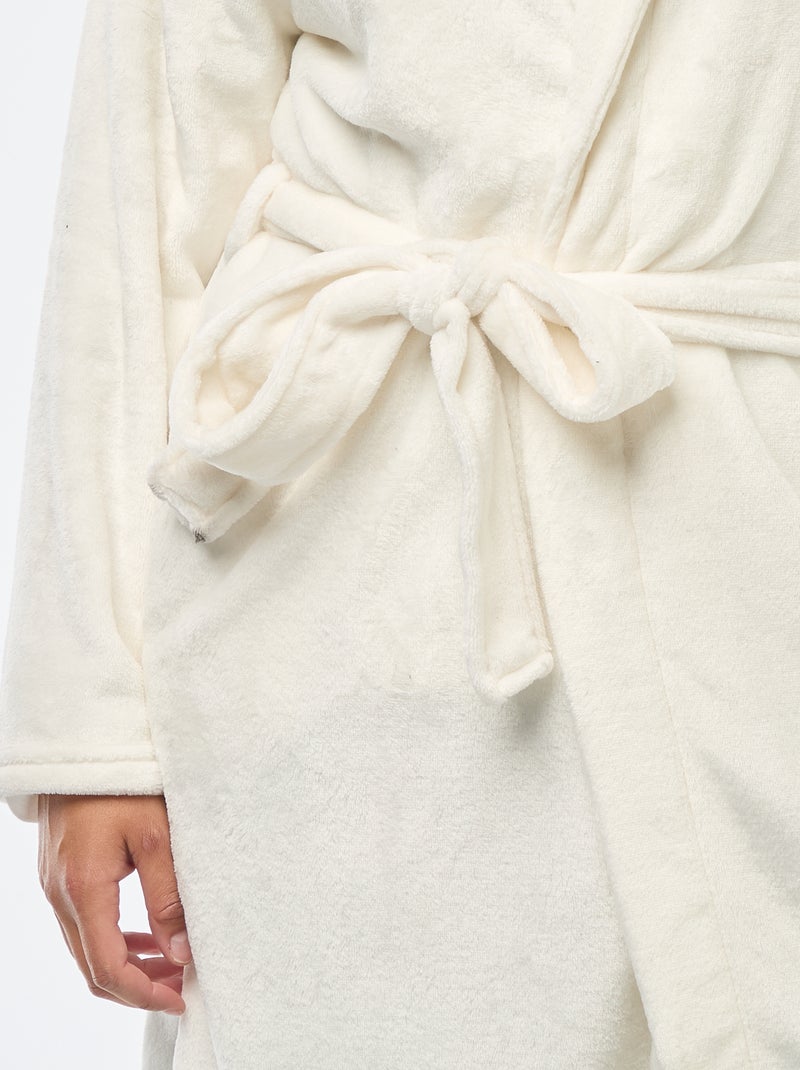 Robe de quarto lisa em malha polar Branco - Kiabi