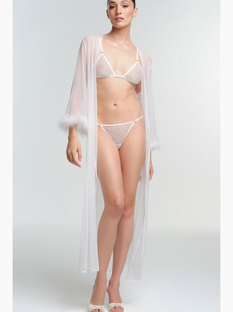 Robe kırık pelia com cinto e manga comprida penti Branco - Kiabi