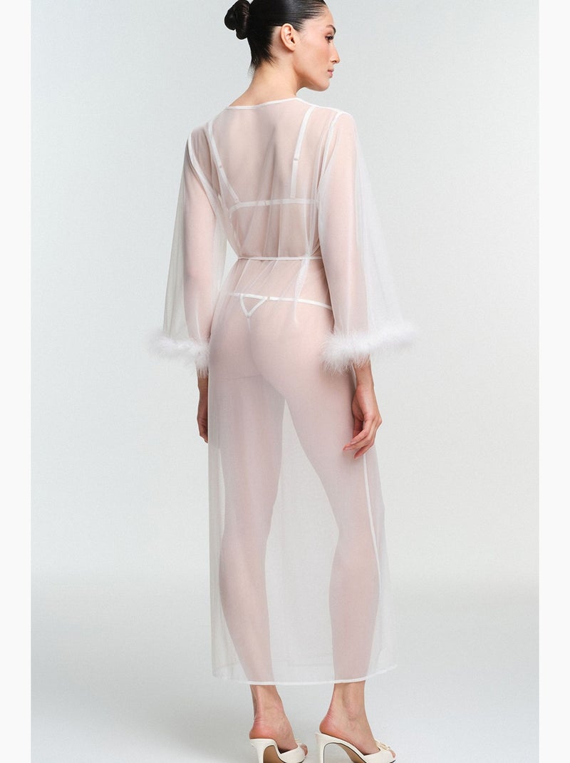 Robe kırık pelia com cinto e manga comprida penti Branco - Kiabi