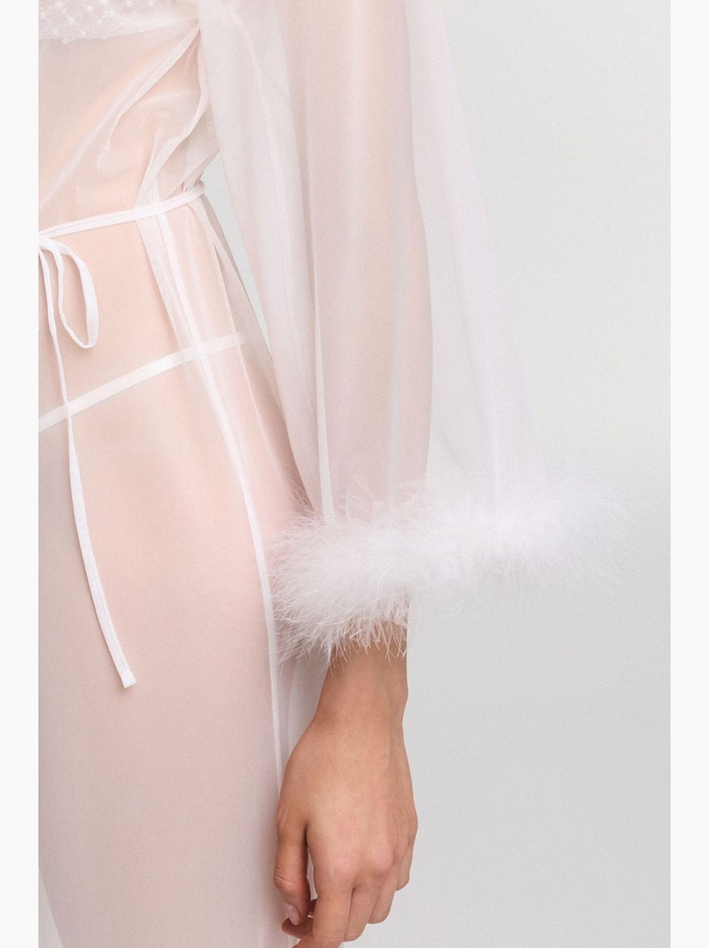 Robe kırık pelia com cinto e manga comprida penti Branco - Kiabi