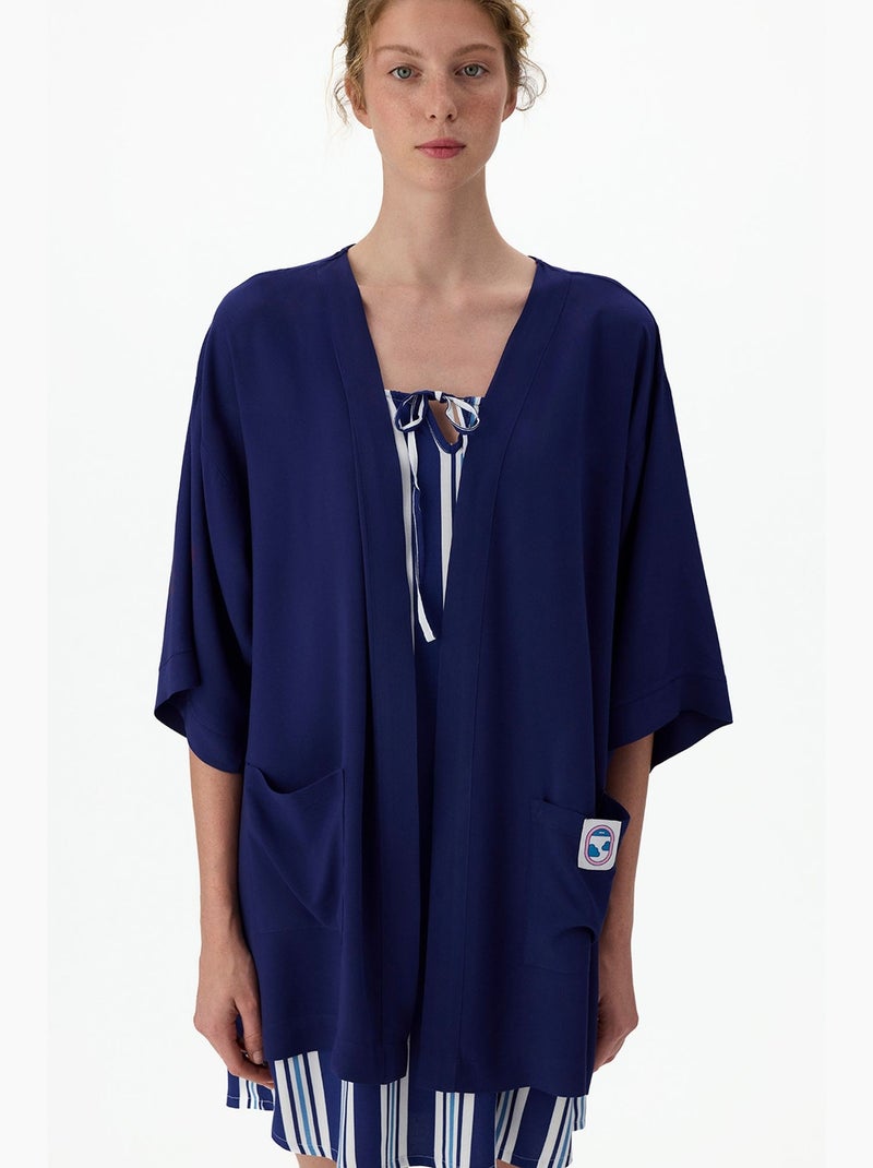 Robe vacation com mangas penti Azul-marinho - Kiabi