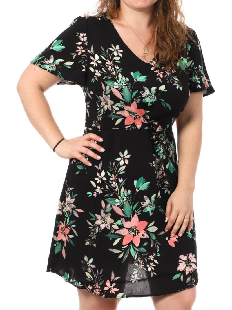 Robe Vero Moda CURVE Easy B5T com Padrão Preto/Rosa para Mulher Preto Multicolorido - Kiabi