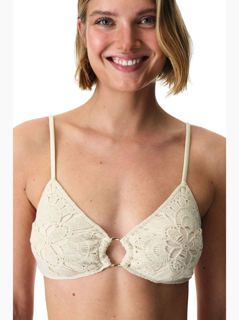 Rosaldi crochetta hot top de biquíni com padrão vazado penti Creme - Kiabi