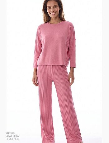 Rosy conjunto de pijama com manga comprida e calças penti