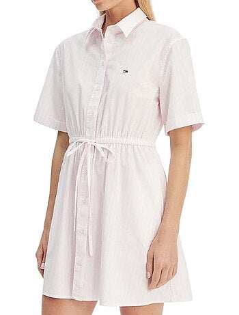 Roupão de Mulher Tommy Hilfiger às Riscas Rosa e Branco