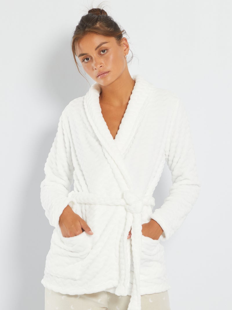 Roupão de noite em malha de peluche Branco - Kiabi
