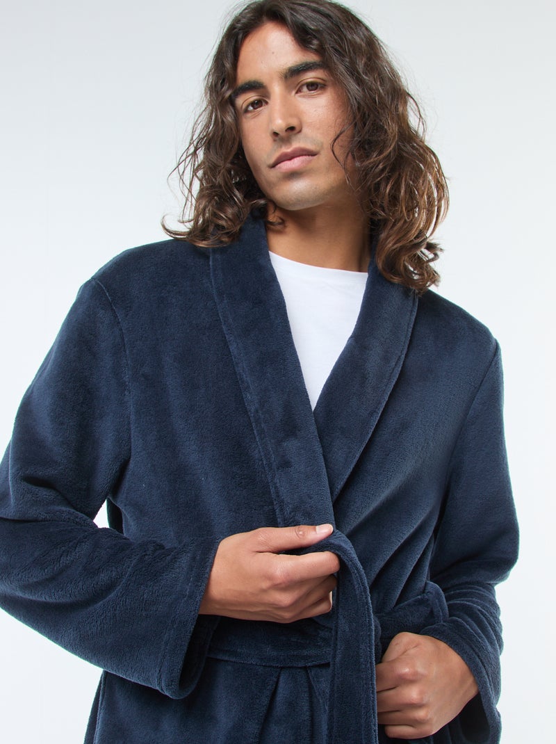 Roupão em malha polar com cinto para apertar Azul - Kiabi