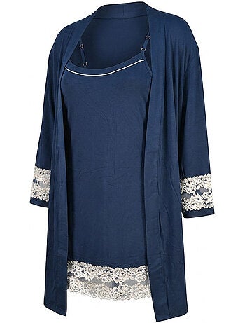 Roupão Kimono Mulher Renda Floral Viscose Loungewear 2 Peças OZABI