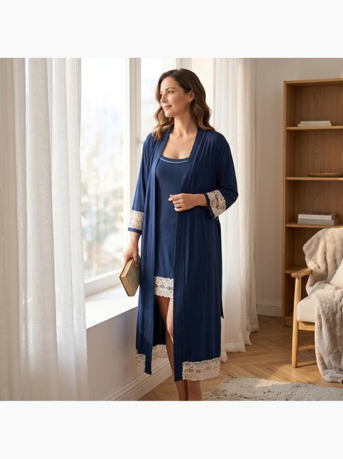 Roupão Kimono Mulher Renda Floral Viscose Loungewear 2 Peças OZABI - Kiabi Roupão Kimono Mulher Renda Floral Viscose Loungewear 2 Peças OZABI - Kiabi
