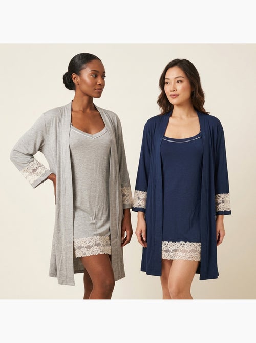 Roupão Kimono Mulher Renda Floral Viscose Loungewear 2 Peças OZABI - Kiabi Roupão Kimono Mulher Renda Floral Viscose Loungewear 2 Peças OZABI - Kiabi