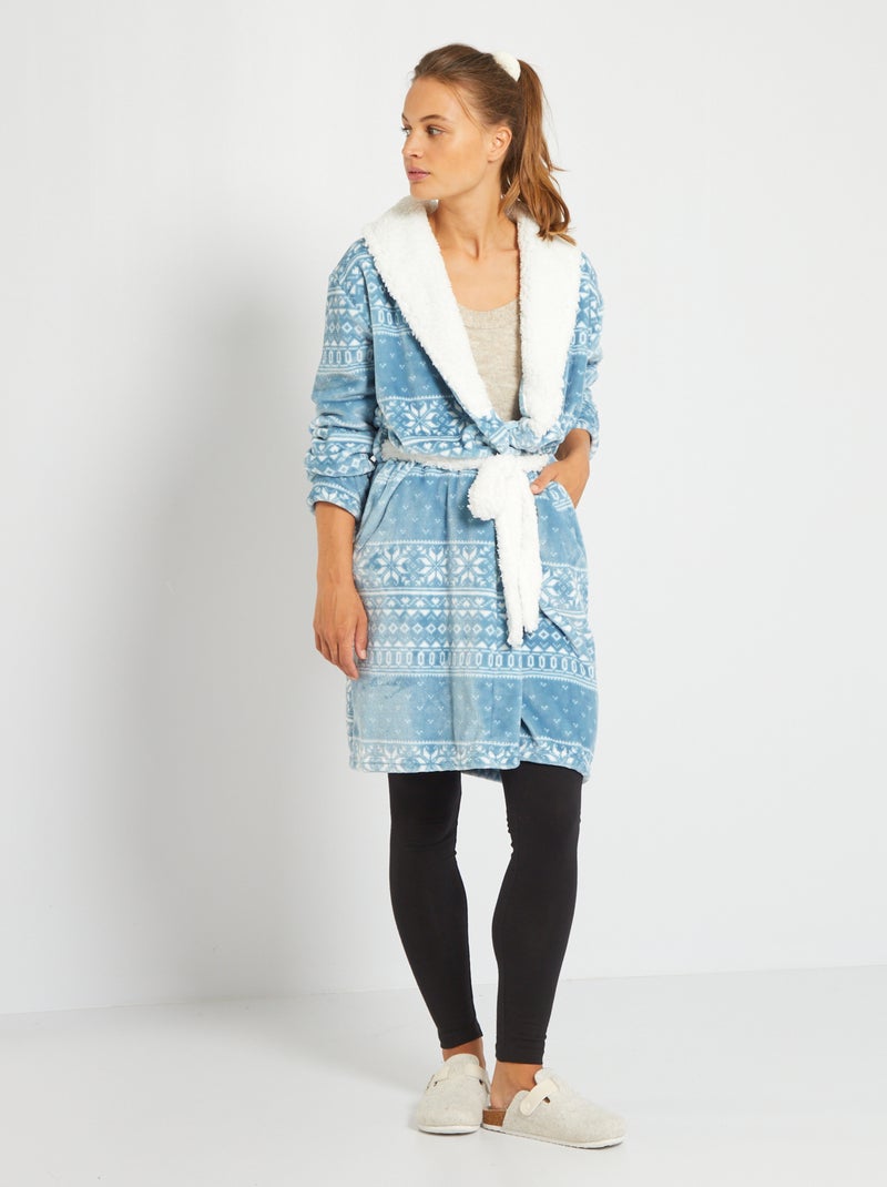 Roupão polar com estampado jacquard Azul - Kiabi