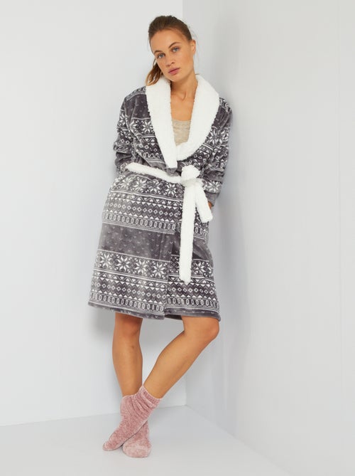 Roupão polar com estampado jacquard - Kiabi