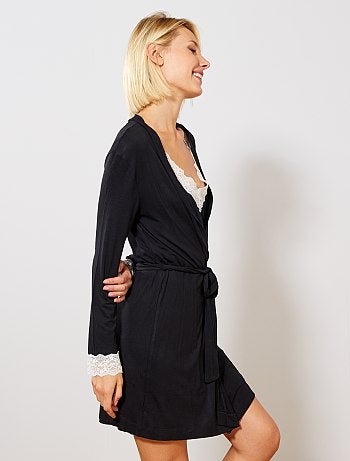 Roupão soltinho com detalhe em renda - Kiabi