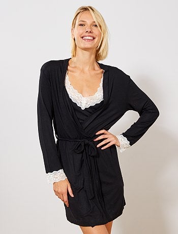 Roupão soltinho com detalhe em renda - Kiabi