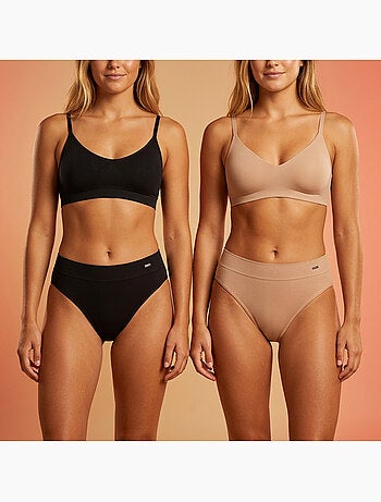 Roxy cuecas seamless caneladas x4 - preto e cor de pele