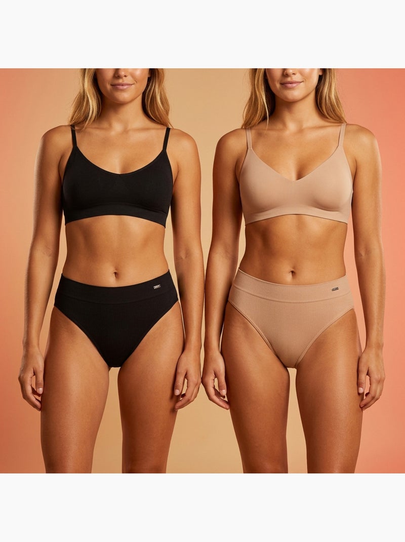 Roxy cuecas seamless caneladas x4 - preto e cor de pele Areia - Kiabi