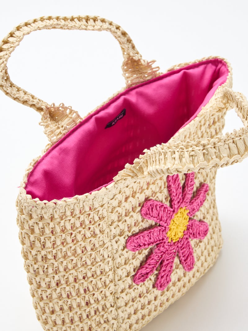Saco cesta com patch de flor Rosa - Kiabi