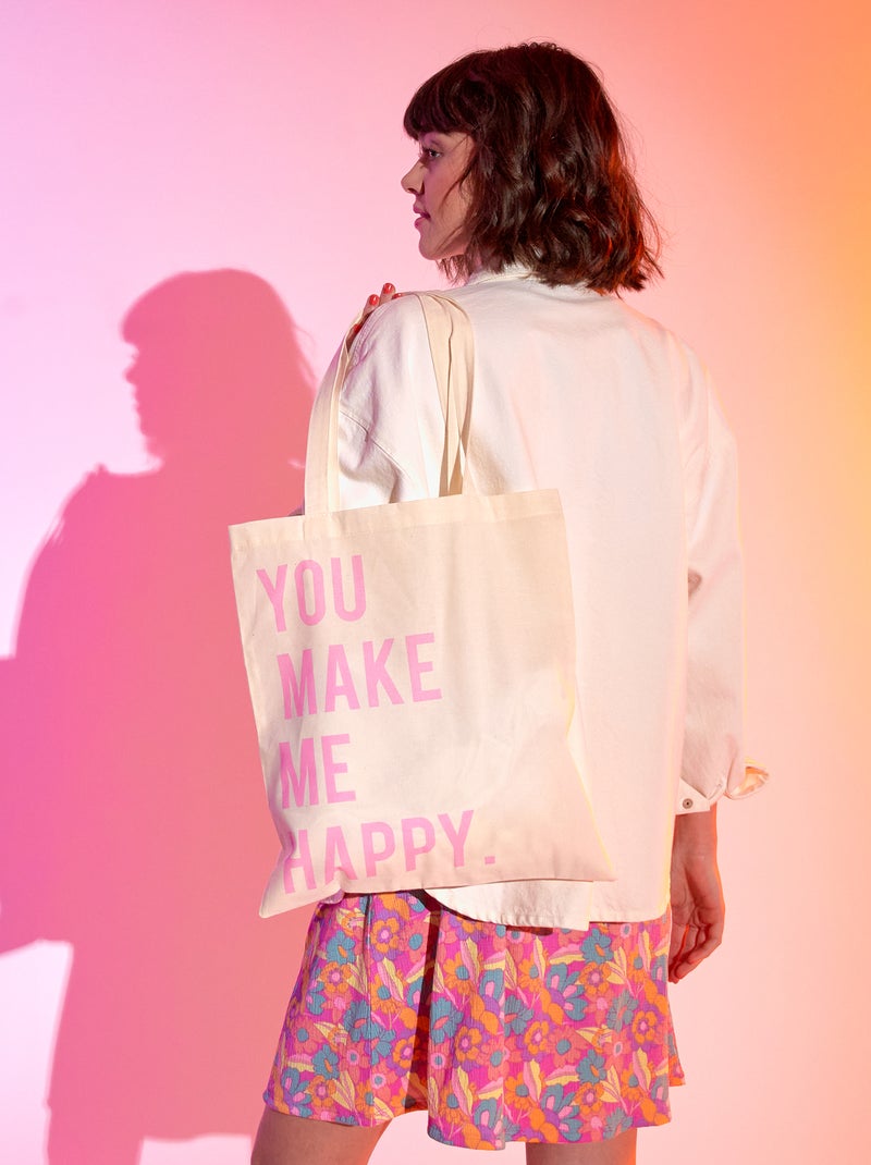Saco de alças estampado BRANCO - Kiabi