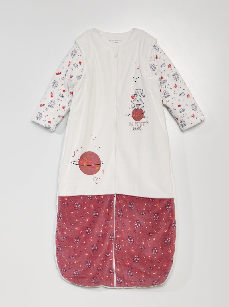 Saco de bebé quente 'Petit Béguin' com mangas amovíveis Branco/ Rosa - Kiabi