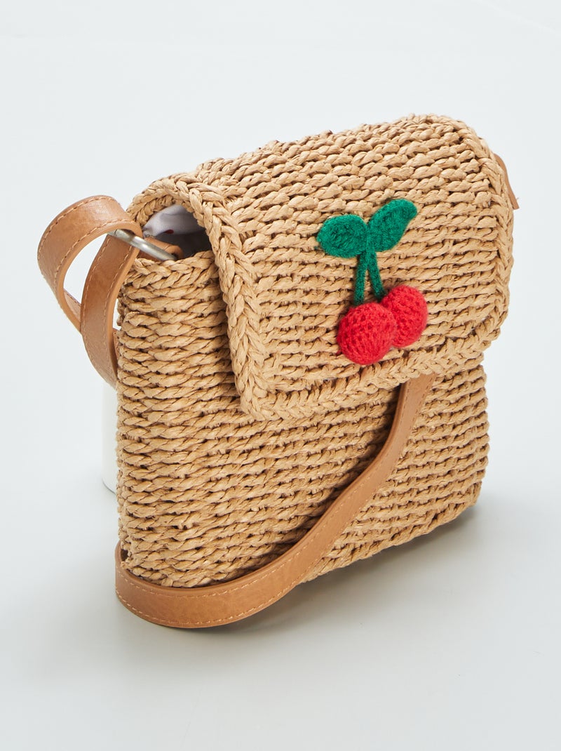 Saco de palha com estampado cereja BEGE - Kiabi