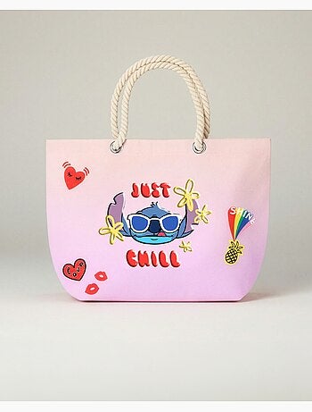 Saco de praia lilo & stitch rosa menina | licença oficial