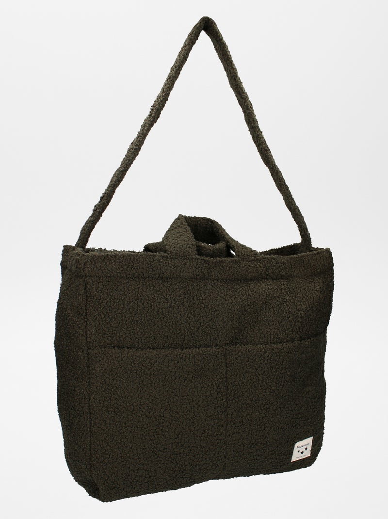 Saco para mudar a fralda efeito lã de carneiro + tapete para mudar a fralda nómada CAQUI - Kiabi