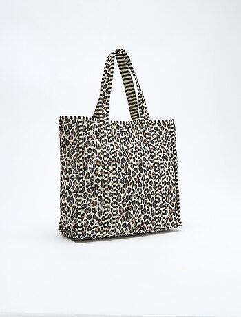 Saco tote acolchoado com padrão de leopardo