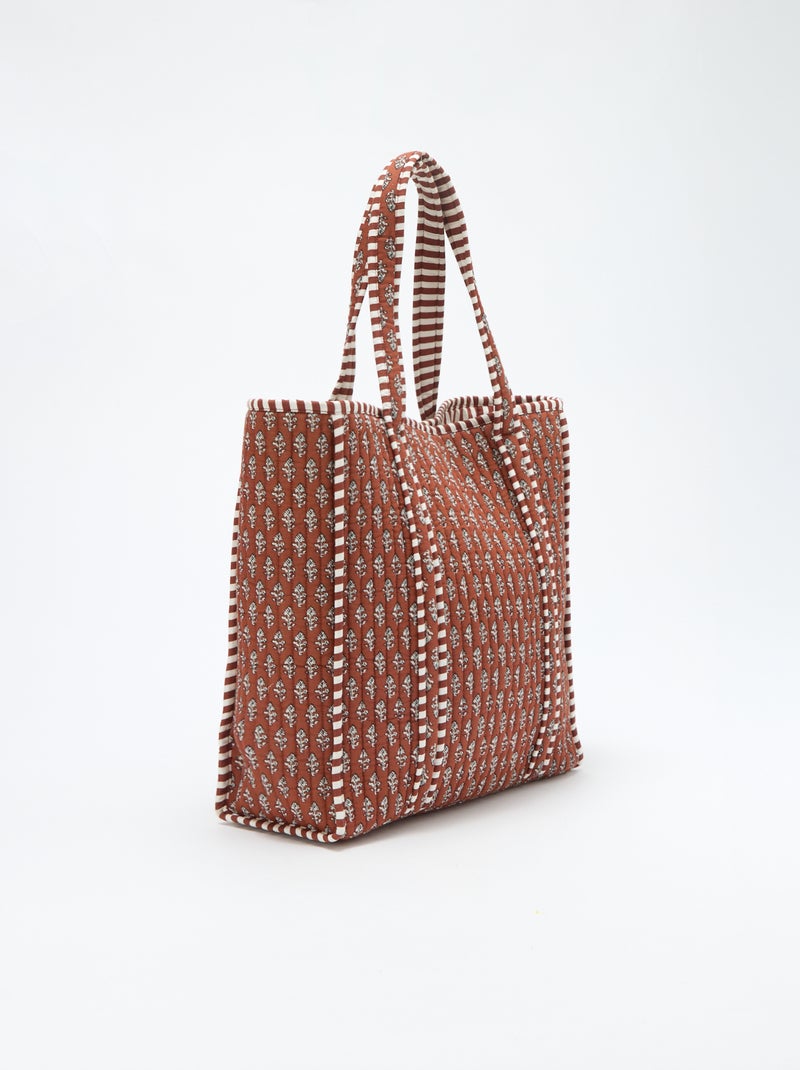 Saco tote acolchoado com padrão indiano Bege - Kiabi