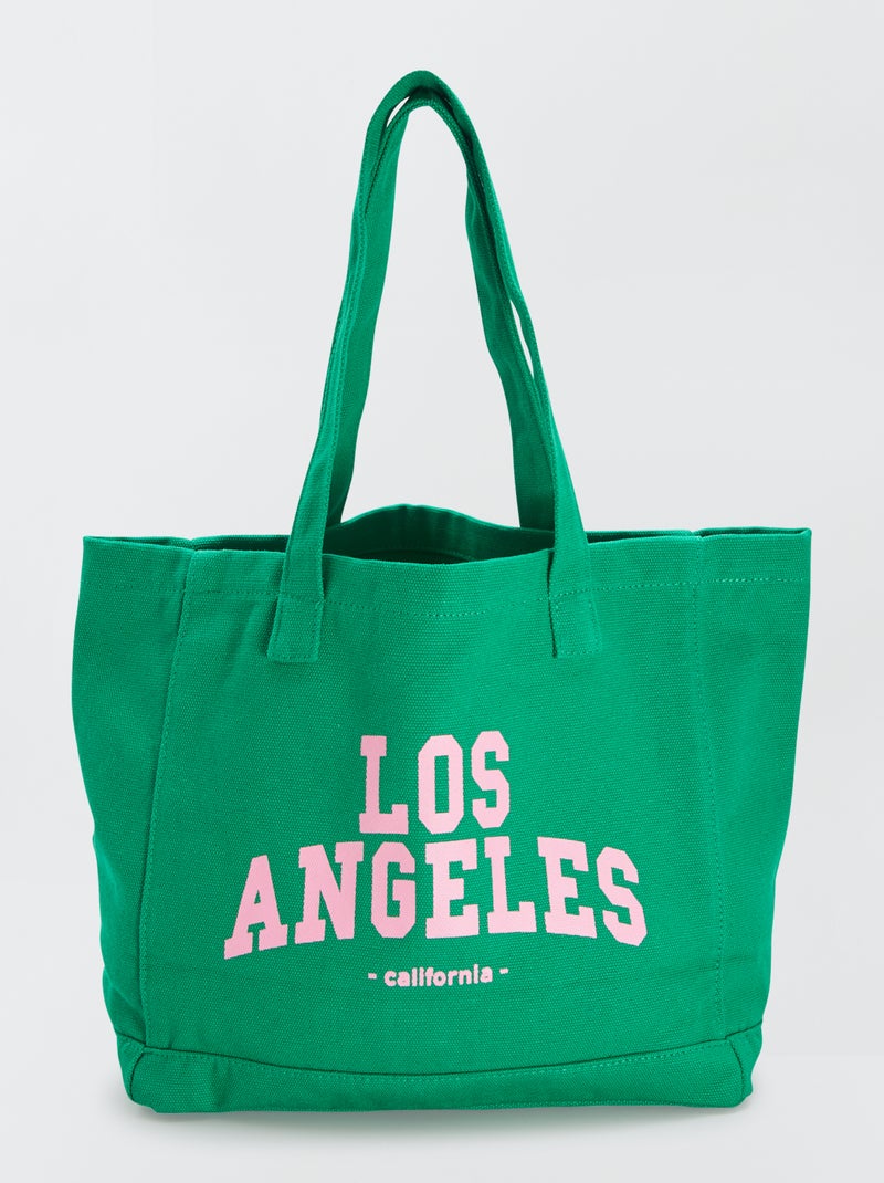 Sacola de tecido  formato paisagem 'Los Angeles' VERDE - Kiabi