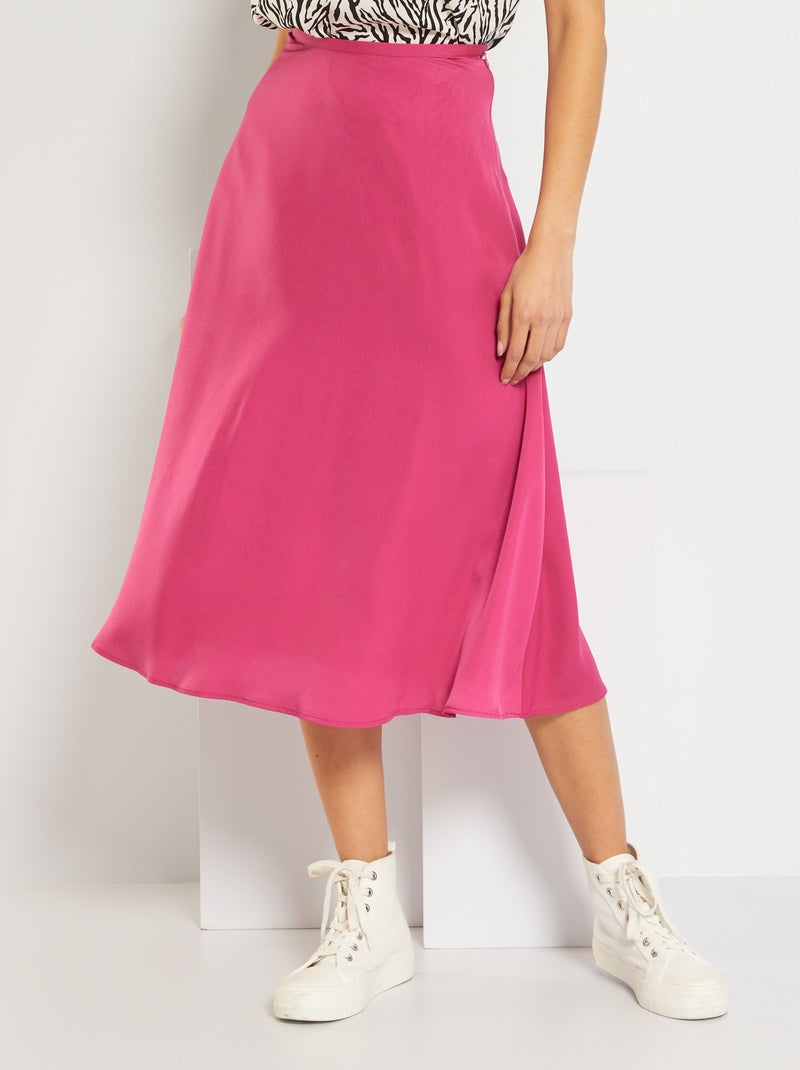 Saia acetinada com corte midi ROSA - Kiabi