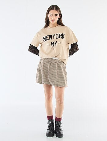 Saia Balão com Estampado de Xadrez