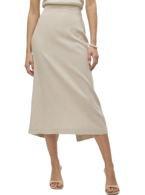 Saia Bege Vero Moda Mymilo de Cintura Alta para Mulher - Kiabi Saia Bege Vero Moda Mymilo de Cintura Alta para Mulher - Kiabi