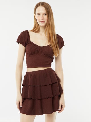 Saia-calça curta em material gofrado