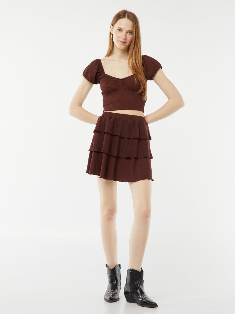 Saia-calça curta em material gofrado CASTANHO - Kiabi