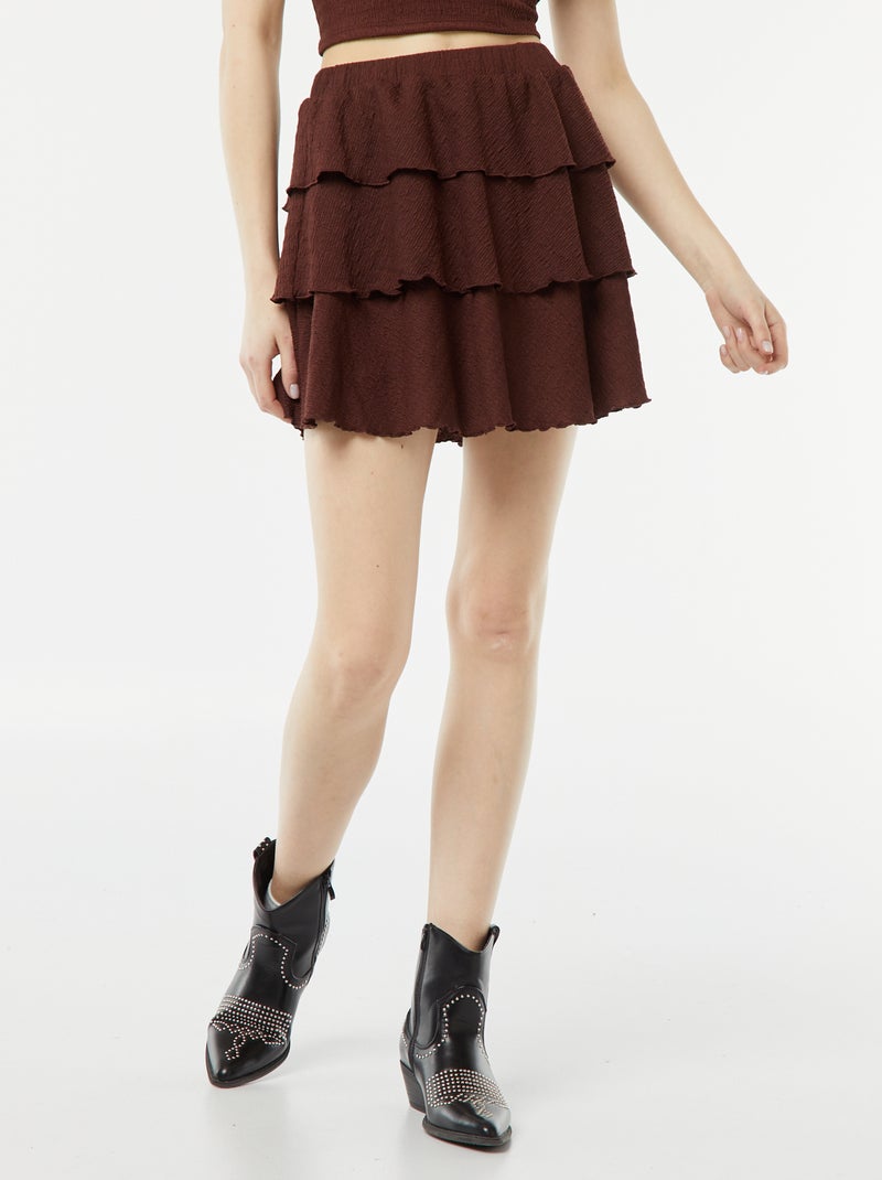 Saia-calça curta em material gofrado CASTANHO - Kiabi