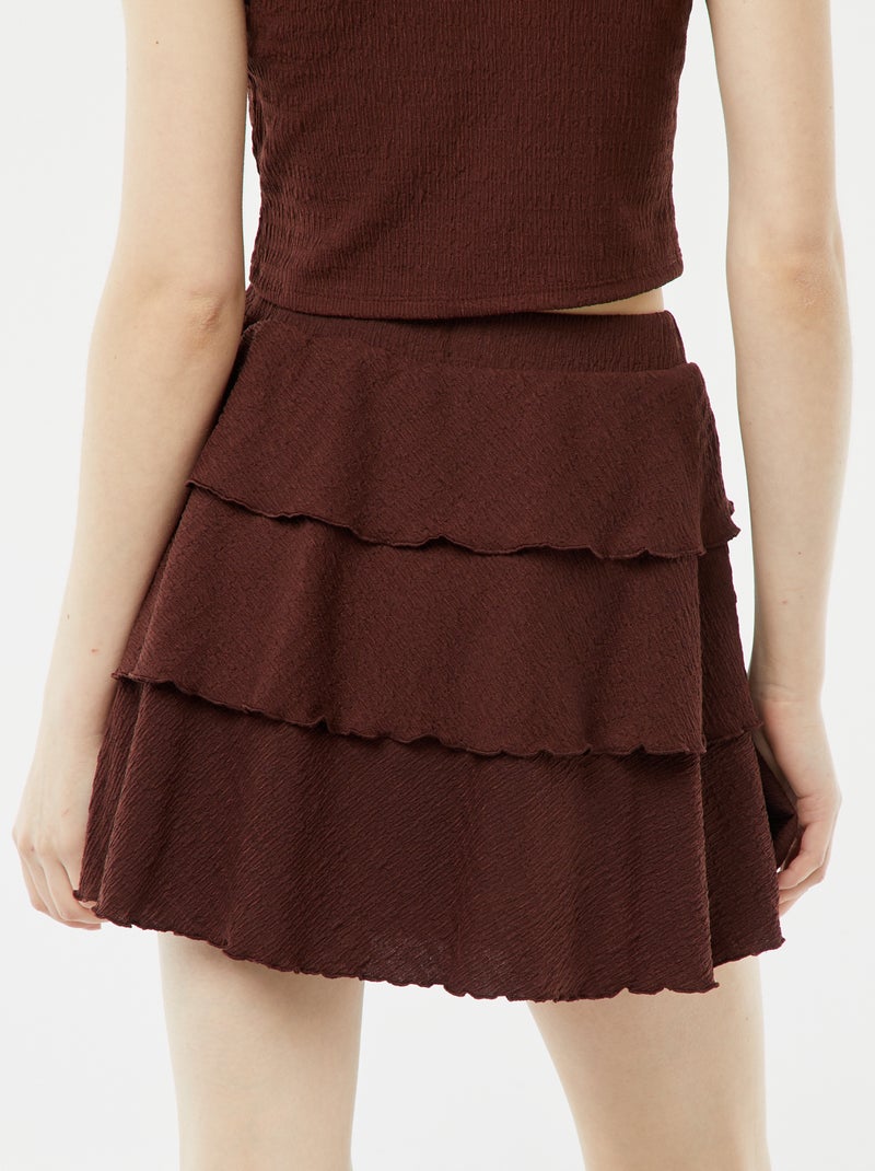 Saia-calça curta em material gofrado CASTANHO - Kiabi