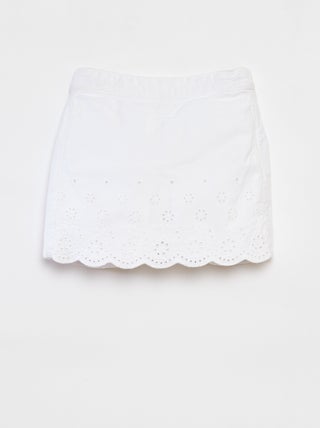 Saia-calça de ganga com bordado inglês