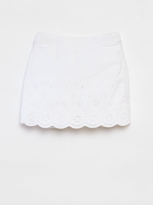 Saia-calça de ganga com bordado inglês - Kiabi