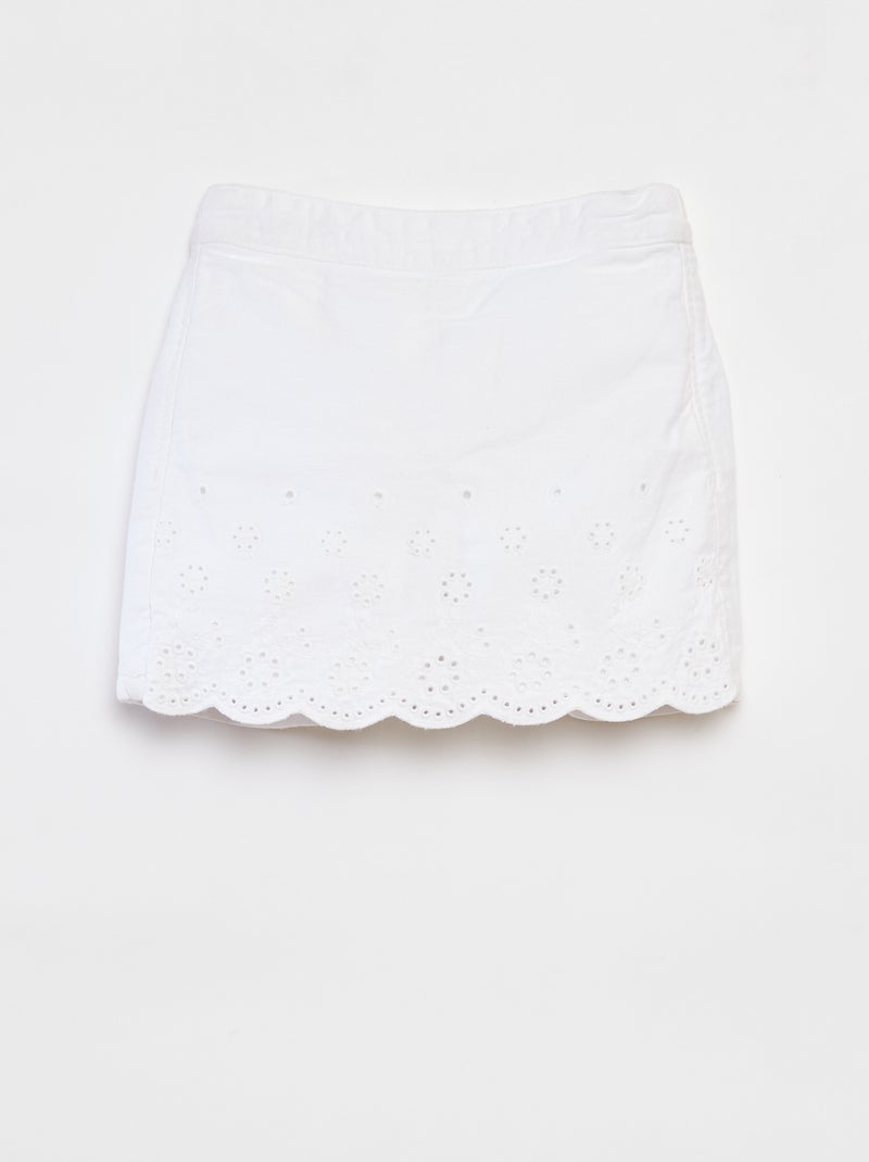 Saia-calça de ganga com bordado inglês Branco - Kiabi