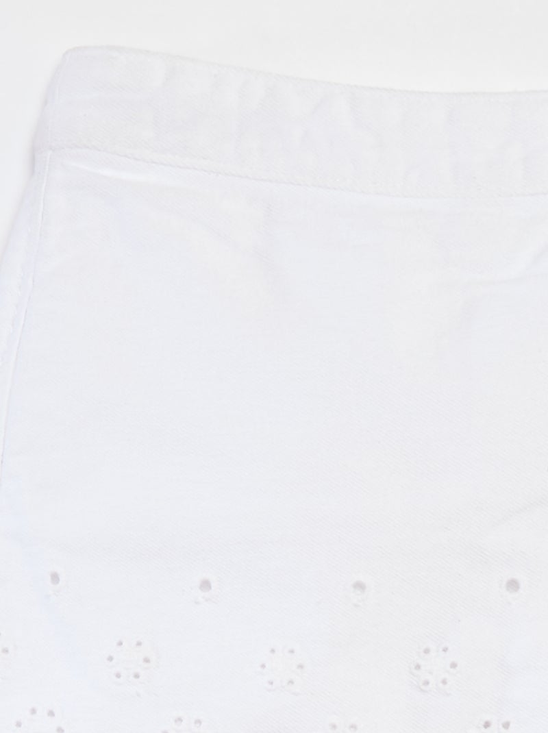 Saia-calça de ganga com bordado inglês Branco - Kiabi