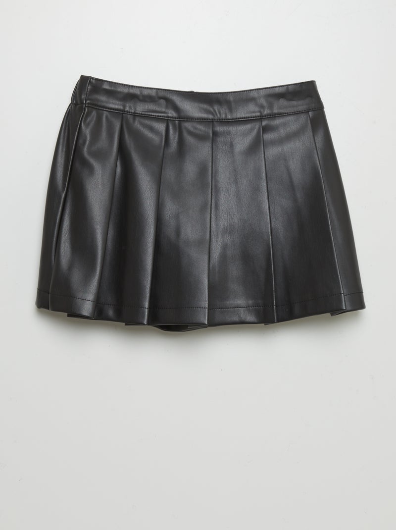 Saia-calça plissada em pele sintética Preto - Kiabi