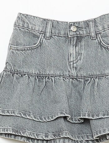 Saia-calção de ganga com folhos