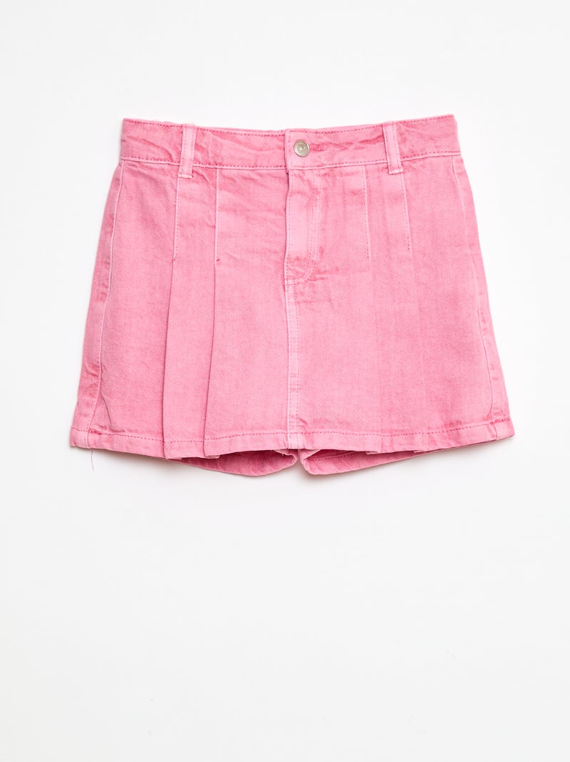 Saia-calção de ganga plissada Rosa - Kiabi