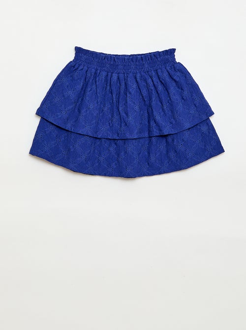 Saia com bordado inglês e folhos - Kiabi