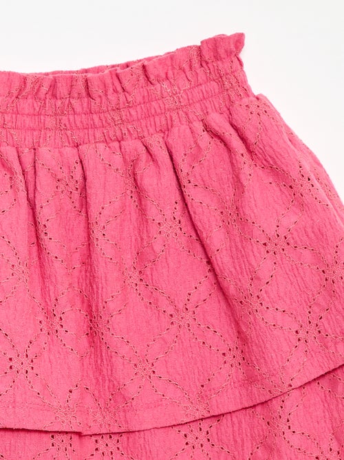 Saia com bordado inglês e folhos - Kiabi