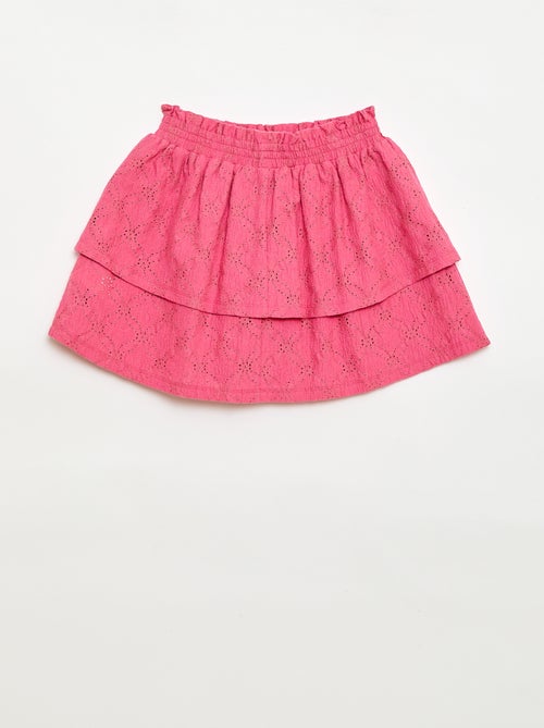 Saia com bordado inglês e folhos - Kiabi