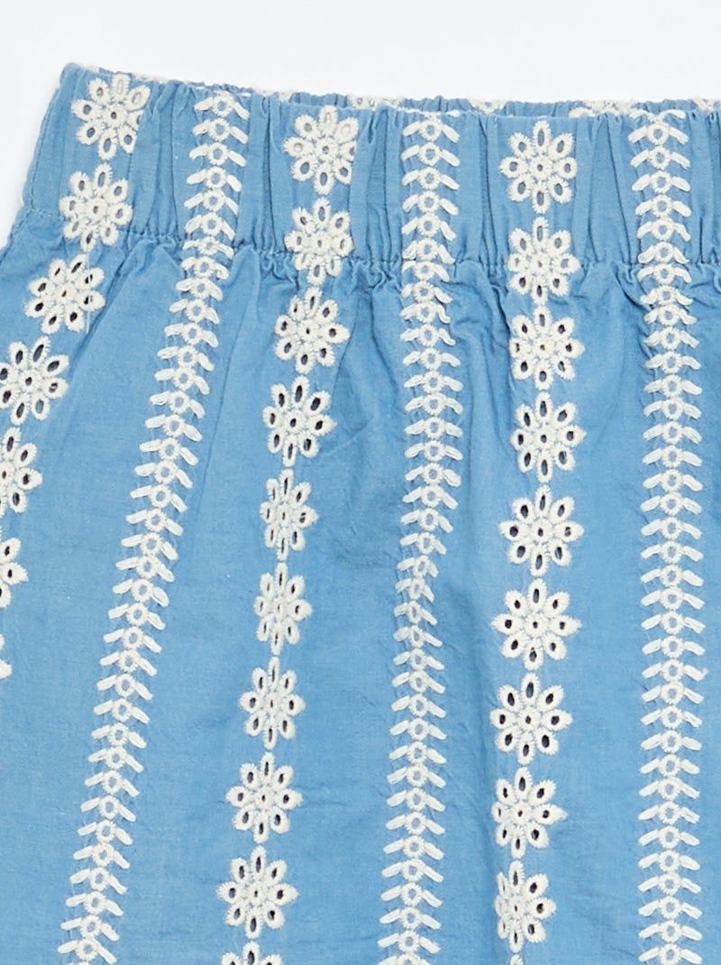 Saia com bordados pelo joelho Azul - Kiabi