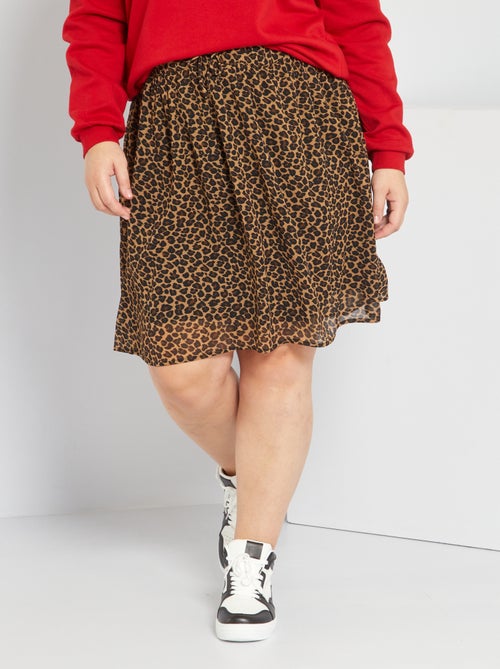 Saia com corte direito crepe com motivo leopardo - Kiabi