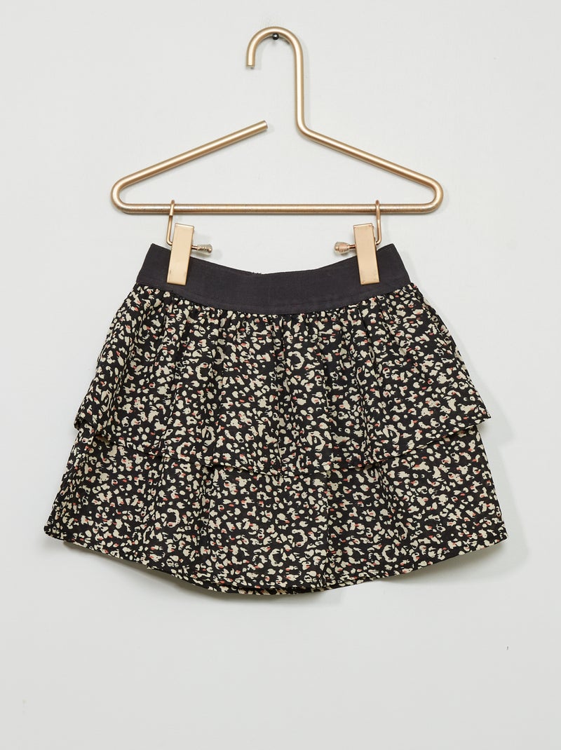 Saia com folhos com estampado 'leopardo' Carvão - Kiabi